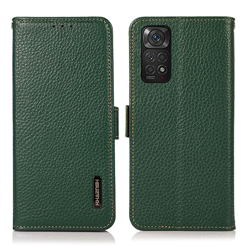 Leather Case Stands Flip Cover Holder B03H for Xiaomi Redmi Note 11S 4G Green