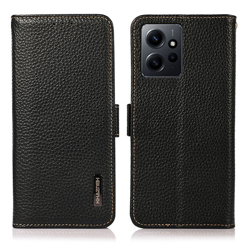 Leather Case Stands Flip Cover Holder B03H for Xiaomi Redmi Note 12 4G Black