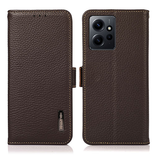 Leather Case Stands Flip Cover Holder B03H for Xiaomi Redmi Note 12 4G Brown