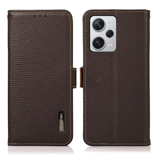 Leather Case Stands Flip Cover Holder B03H for Xiaomi Redmi Note 12 Pro+ Plus 5G Brown