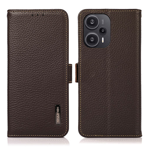 Leather Case Stands Flip Cover Holder B03H for Xiaomi Redmi Note 12 Turbo 5G Brown