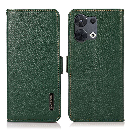 Leather Case Stands Flip Cover Holder B03H for Xiaomi Redmi Note 13 5G Green