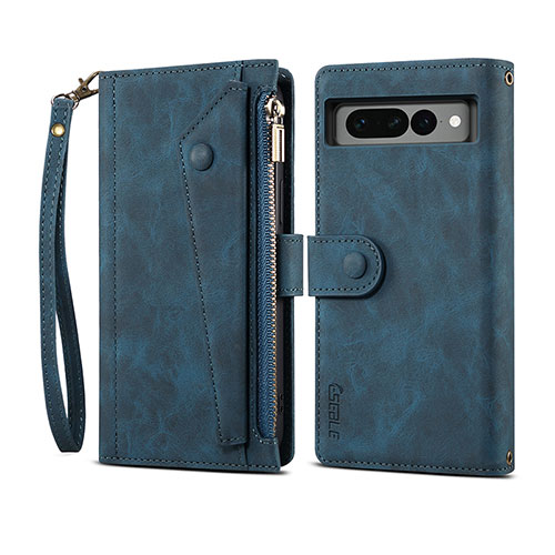 Leather Case Stands Flip Cover Holder B03S for Google Pixel 7 Pro 5G Blue