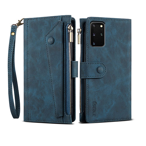 Leather Case Stands Flip Cover Holder B03S for Samsung Galaxy S20 Plus 5G Blue