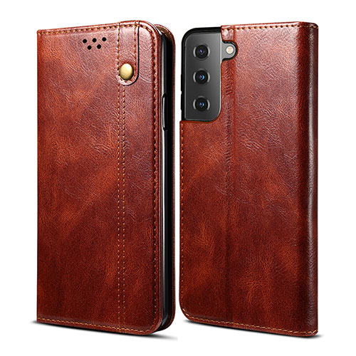 Leather Case Stands Flip Cover Holder B03S for Samsung Galaxy S22 5G Brown