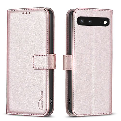 Leather Case Stands Flip Cover Holder B04F for Google Pixel 7 5G Rose Gold