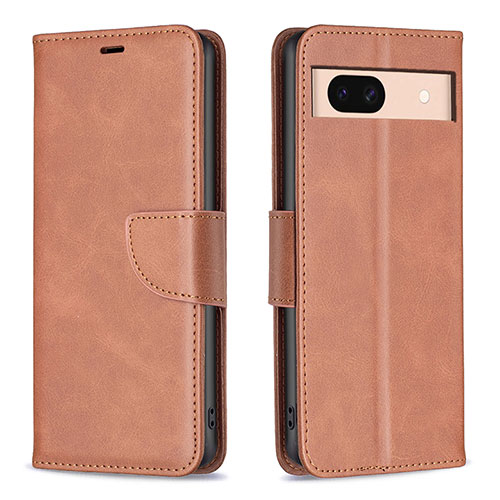 Leather Case Stands Flip Cover Holder B04F for Google Pixel 8a 5G Brown