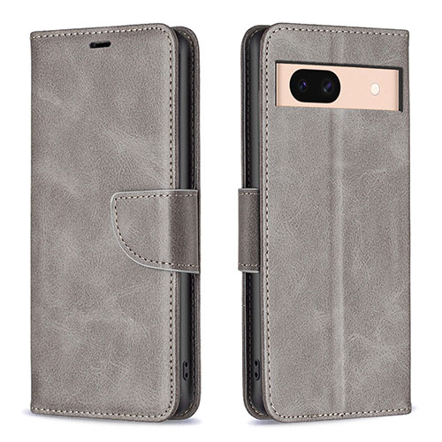 Leather Case Stands Flip Cover Holder B04F for Google Pixel 8a 5G Gray