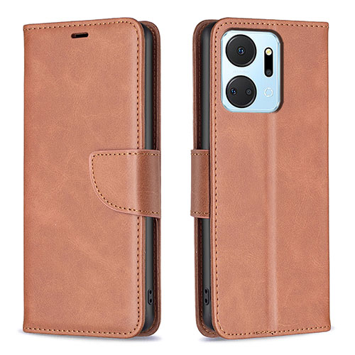 Leather Case Stands Flip Cover Holder B04F for Huawei Honor X7a Brown