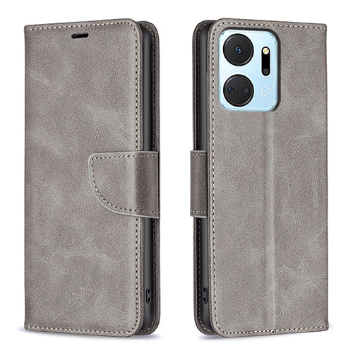 Leather Case Stands Flip Cover Holder B04F for Huawei Honor X7a Gray