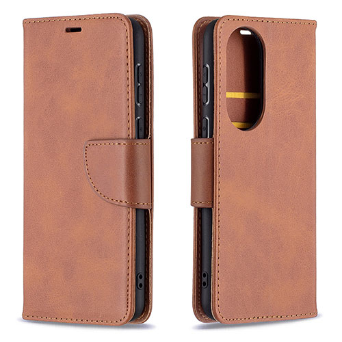 Leather Case Stands Flip Cover Holder B04F for Huawei P50 Brown