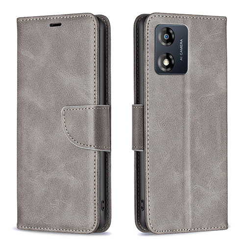 Leather Case Stands Flip Cover Holder B04F for Motorola Moto E13 Gray