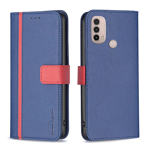 Leather Case Stands Flip Cover Holder B04F for Motorola Moto E20 Blue