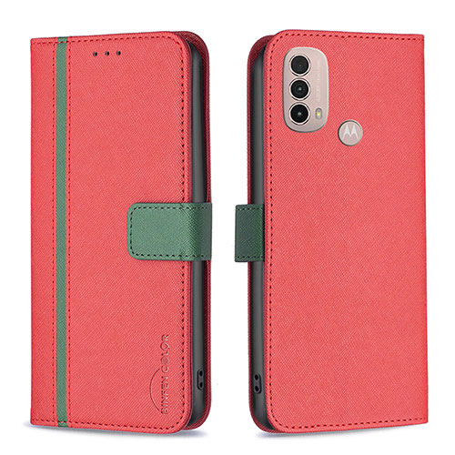 Leather Case Stands Flip Cover Holder B04F for Motorola Moto E20 Red