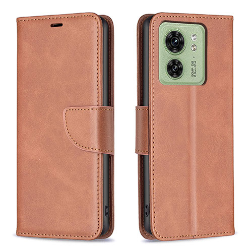 Leather Case Stands Flip Cover Holder B04F for Motorola Moto Edge (2023) 5G Brown