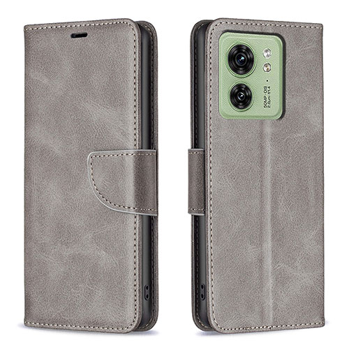 Leather Case Stands Flip Cover Holder B04F for Motorola Moto Edge 40 5G Gray