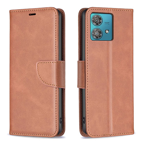 Leather Case Stands Flip Cover Holder B04F for Motorola Moto Edge 40 Neo 5G Brown