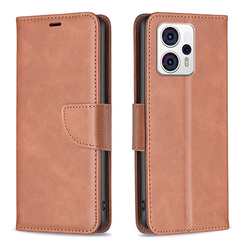 Leather Case Stands Flip Cover Holder B04F for Motorola Moto G13 Brown