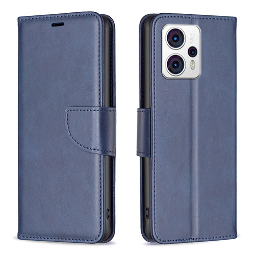 Leather Case Stands Flip Cover Holder B04F for Motorola Moto G23 Blue