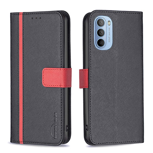 Leather Case Stands Flip Cover Holder B04F for Motorola Moto G41 Black