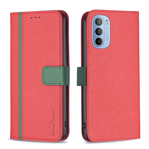 Leather Case Stands Flip Cover Holder B04F for Motorola Moto G41 Red