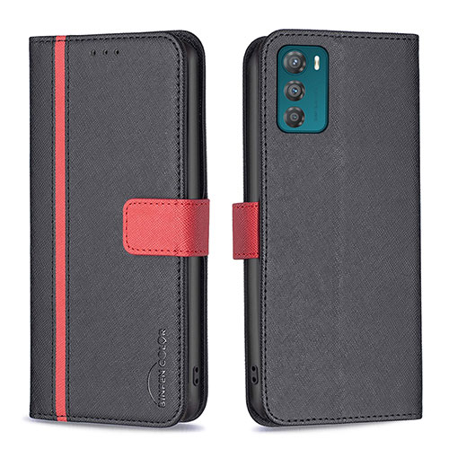 Leather Case Stands Flip Cover Holder B04F for Motorola Moto G42 Black