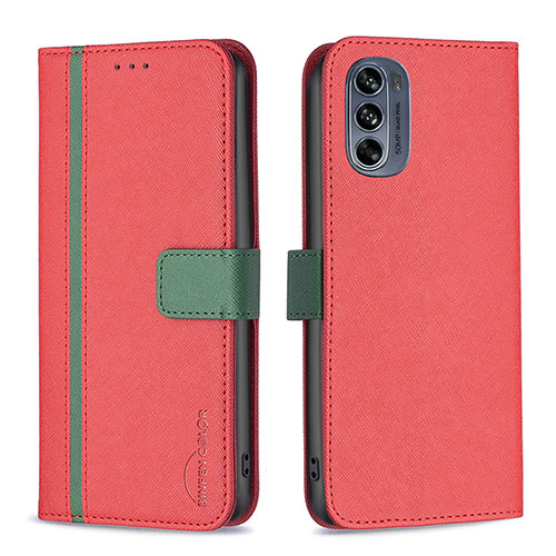 Leather Case Stands Flip Cover Holder B04F for Motorola Moto G62 5G Red