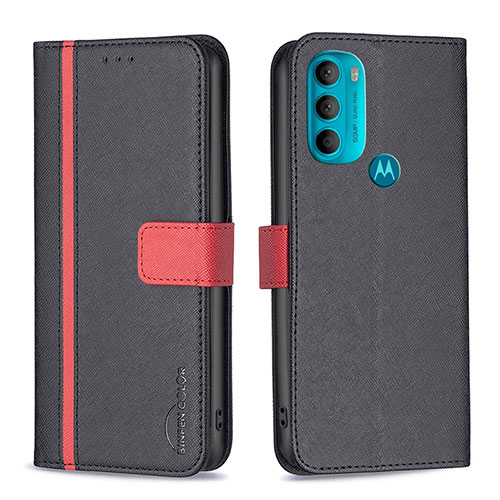 Leather Case Stands Flip Cover Holder B04F for Motorola Moto G71 5G Black