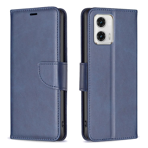 Leather Case Stands Flip Cover Holder B04F for Motorola Moto G73 5G Blue