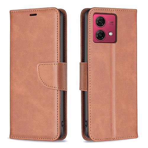 Leather Case Stands Flip Cover Holder B04F for Motorola Moto G84 5G Brown