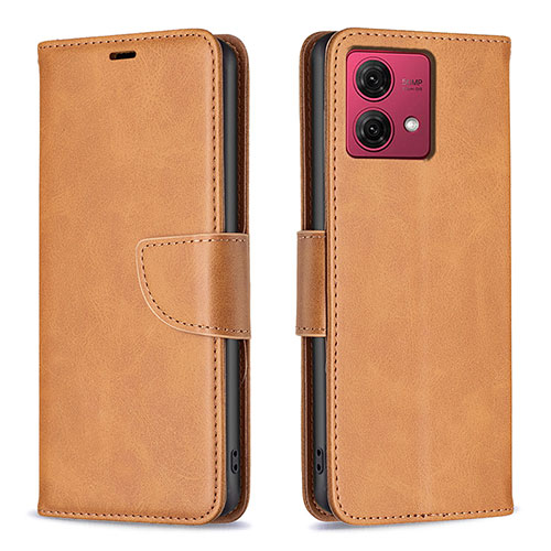 Leather Case Stands Flip Cover Holder B04F for Motorola Moto G84 5G Light Brown