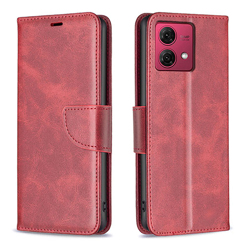 Leather Case Stands Flip Cover Holder B04F for Motorola Moto G84 5G Red