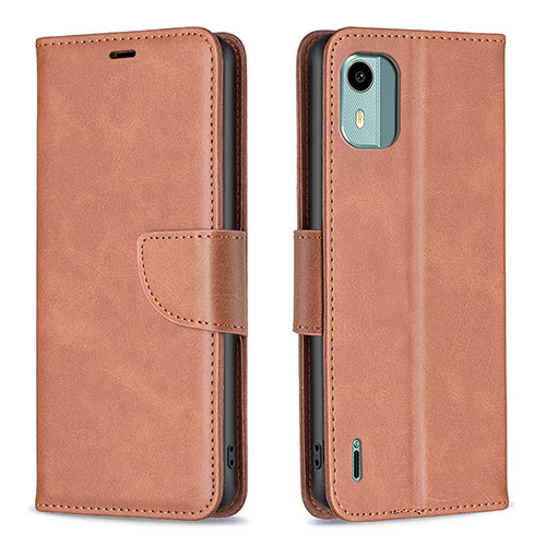 Leather Case Stands Flip Cover Holder B04F for Nokia C12 Plus Brown