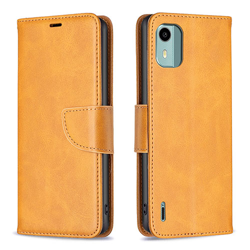 Leather Case Stands Flip Cover Holder B04F for Nokia C12 Plus Light Brown