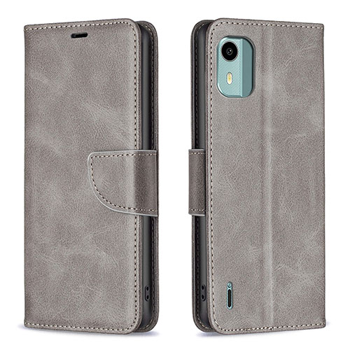 Leather Case Stands Flip Cover Holder B04F for Nokia C12 Pro Gray