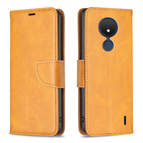 Leather Case Stands Flip Cover Holder B04F for Nokia C21 Light Brown