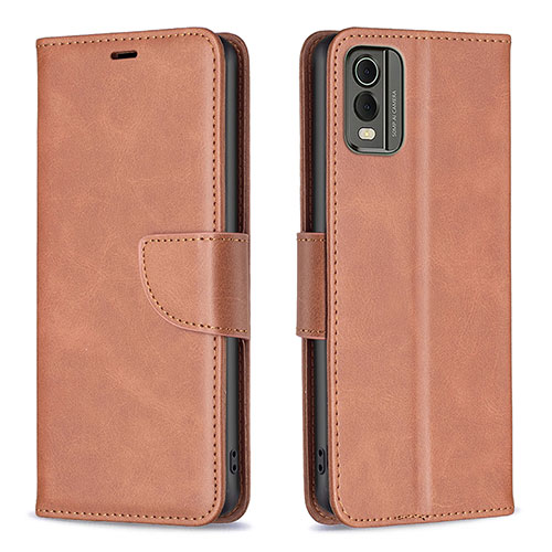 Leather Case Stands Flip Cover Holder B04F for Nokia C210 Brown