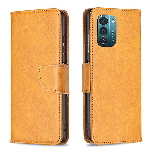 Leather Case Stands Flip Cover Holder B04F for Nokia G11 Light Brown