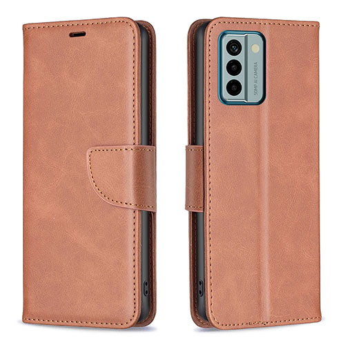 Leather Case Stands Flip Cover Holder B04F for Nokia G22 Brown