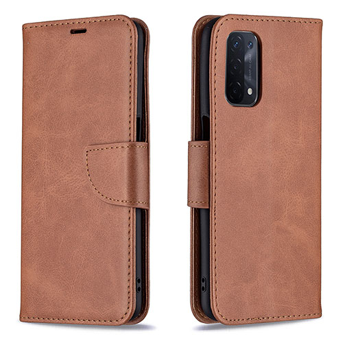 Leather Case Stands Flip Cover Holder B04F for OnePlus Nord N200 5G Brown