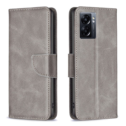 Leather Case Stands Flip Cover Holder B04F for OnePlus Nord N300 5G Gray