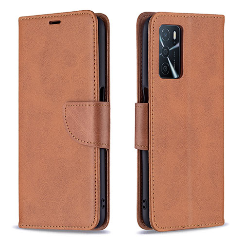 Leather Case Stands Flip Cover Holder B04F for Oppo A16 Brown