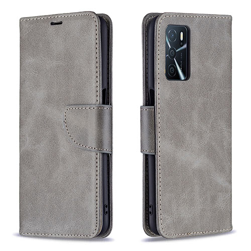 Leather Case Stands Flip Cover Holder B04F for Oppo A16 Gray