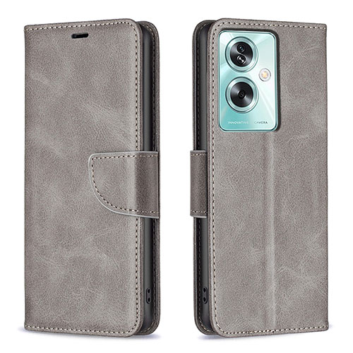 Leather Case Stands Flip Cover Holder B04F for Oppo A2 5G Gray