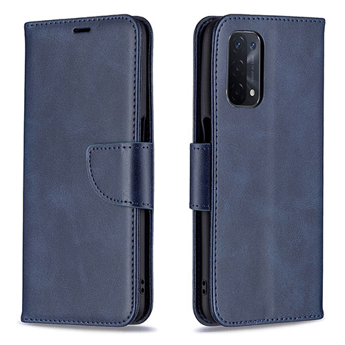 Leather Case Stands Flip Cover Holder B04F for Oppo A54 5G Blue