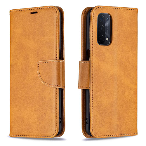 Leather Case Stands Flip Cover Holder B04F for Oppo A54 5G Light Brown