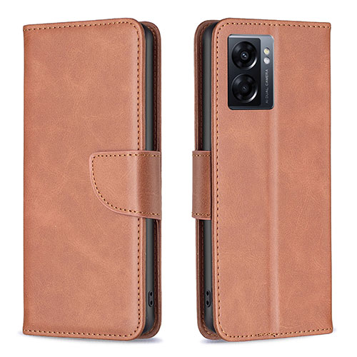 Leather Case Stands Flip Cover Holder B04F for Oppo A57 5G Brown