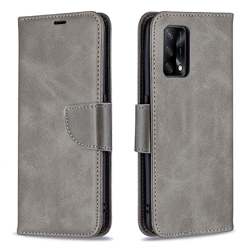 Leather Case Stands Flip Cover Holder B04F for Oppo A74 4G Gray