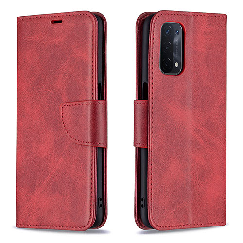 Leather Case Stands Flip Cover Holder B04F for Oppo A74 5G Red