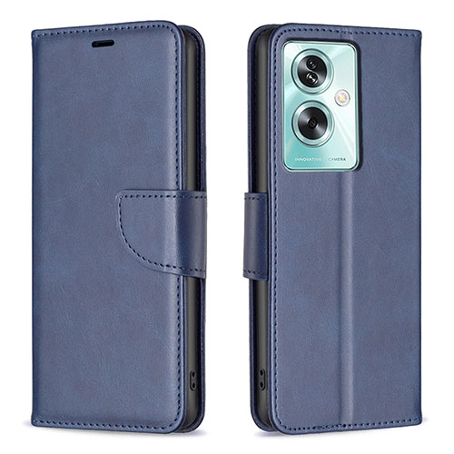 Leather Case Stands Flip Cover Holder B04F for Oppo A79 5G Blue